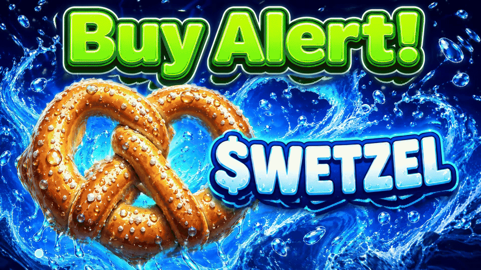 Animated Wetzel buy alert with a pretzel splashing through water